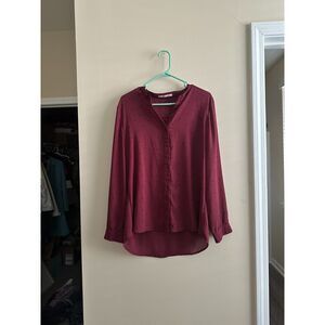 Flawed* 41 Hawthorn Burgundy Polka Dot Hi-Low Blouse Medium